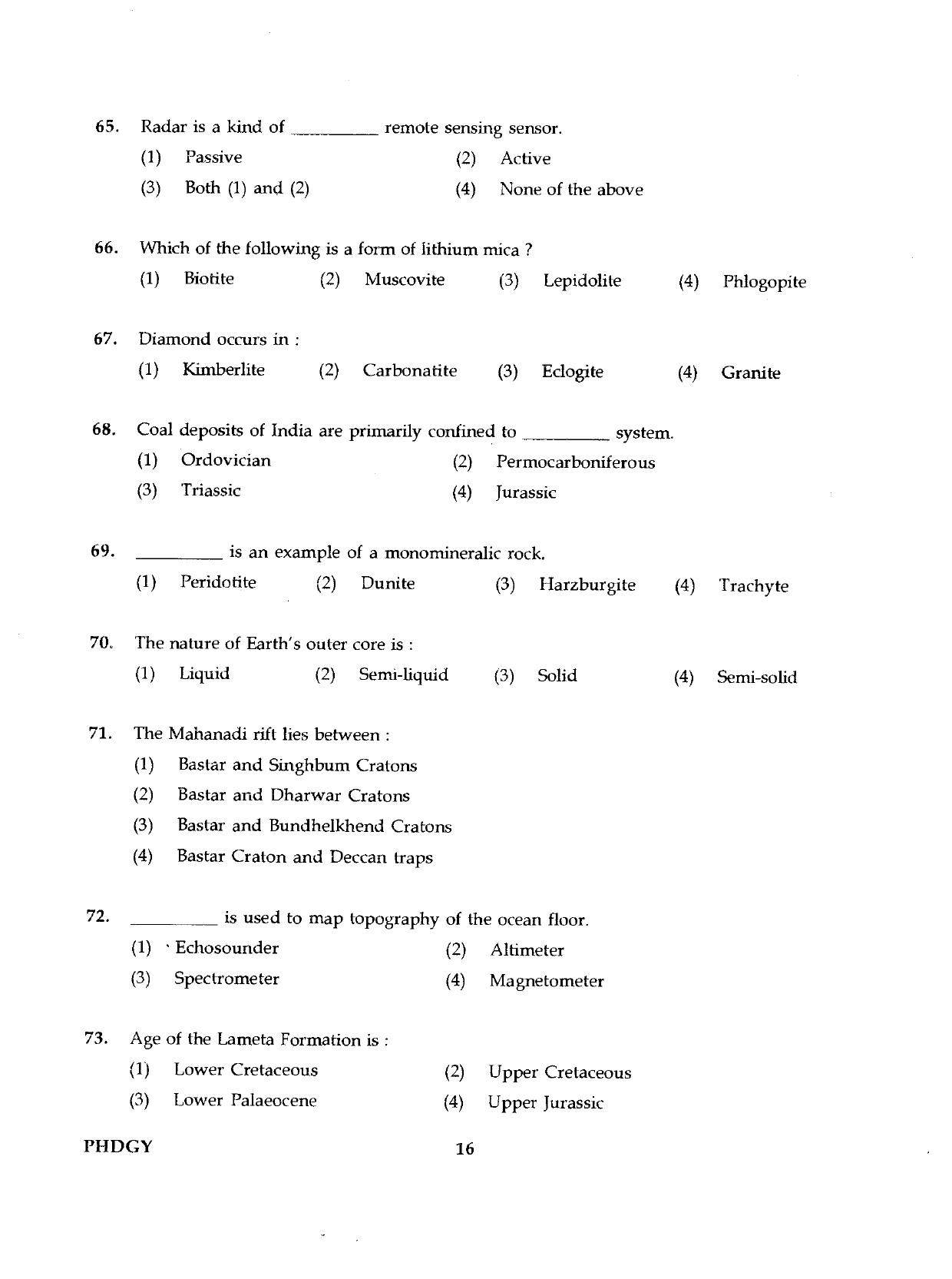 IGNOU PhD Entrance Test Ph.D./M.Phil (Geology) 2019 Question Paper - Page 16