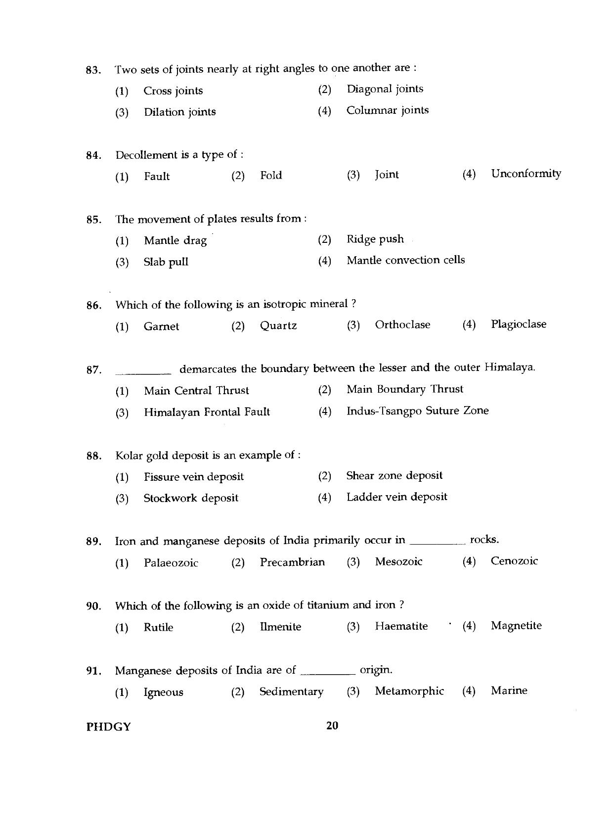 IGNOU PhD Entrance Test Ph.D./M.Phil (Geology) 2019 Question Paper - Page 20