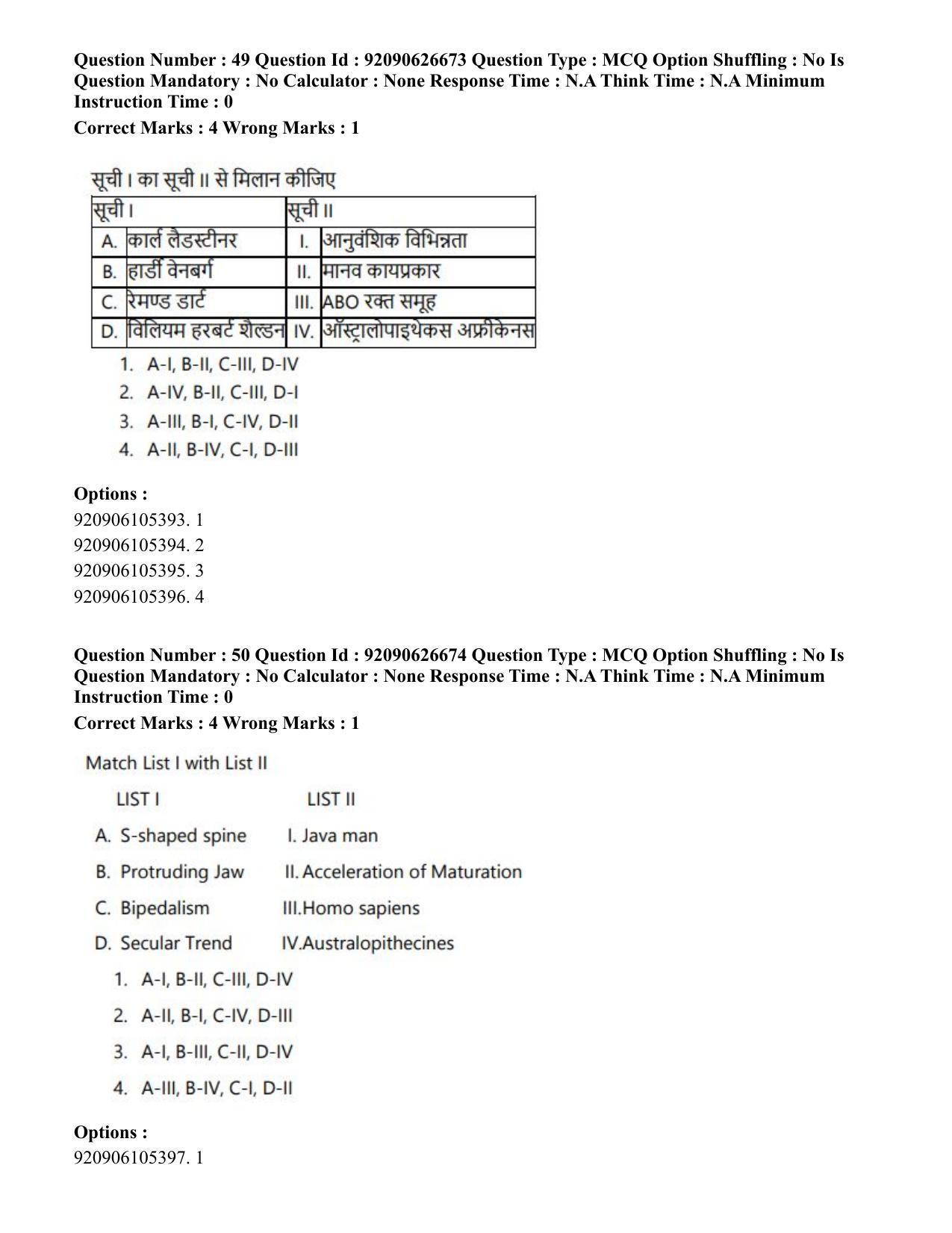 CUET PG 2023: HUQP02 – Anthropology (Eng) - Shift 2 (26-06-2023) Question Paper - Page 50