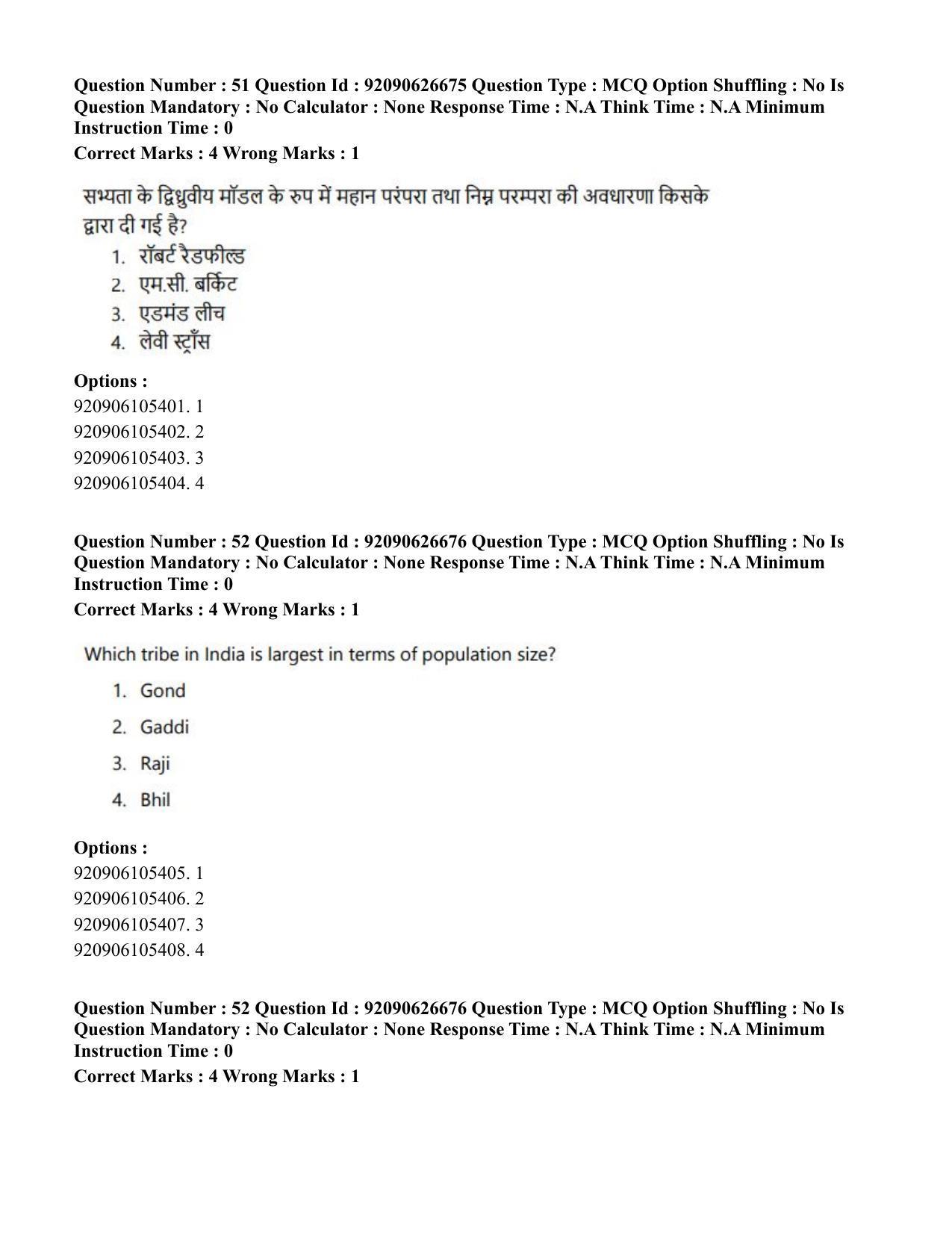 CUET PG 2023: HUQP02 – Anthropology (Eng) - Shift 2 (26-06-2023) Question Paper - Page 52
