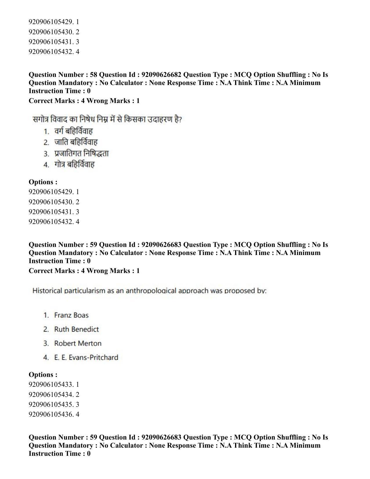 CUET PG 2023: HUQP02 – Anthropology (Eng) - Shift 2 (26-06-2023) Question Paper - Page 58