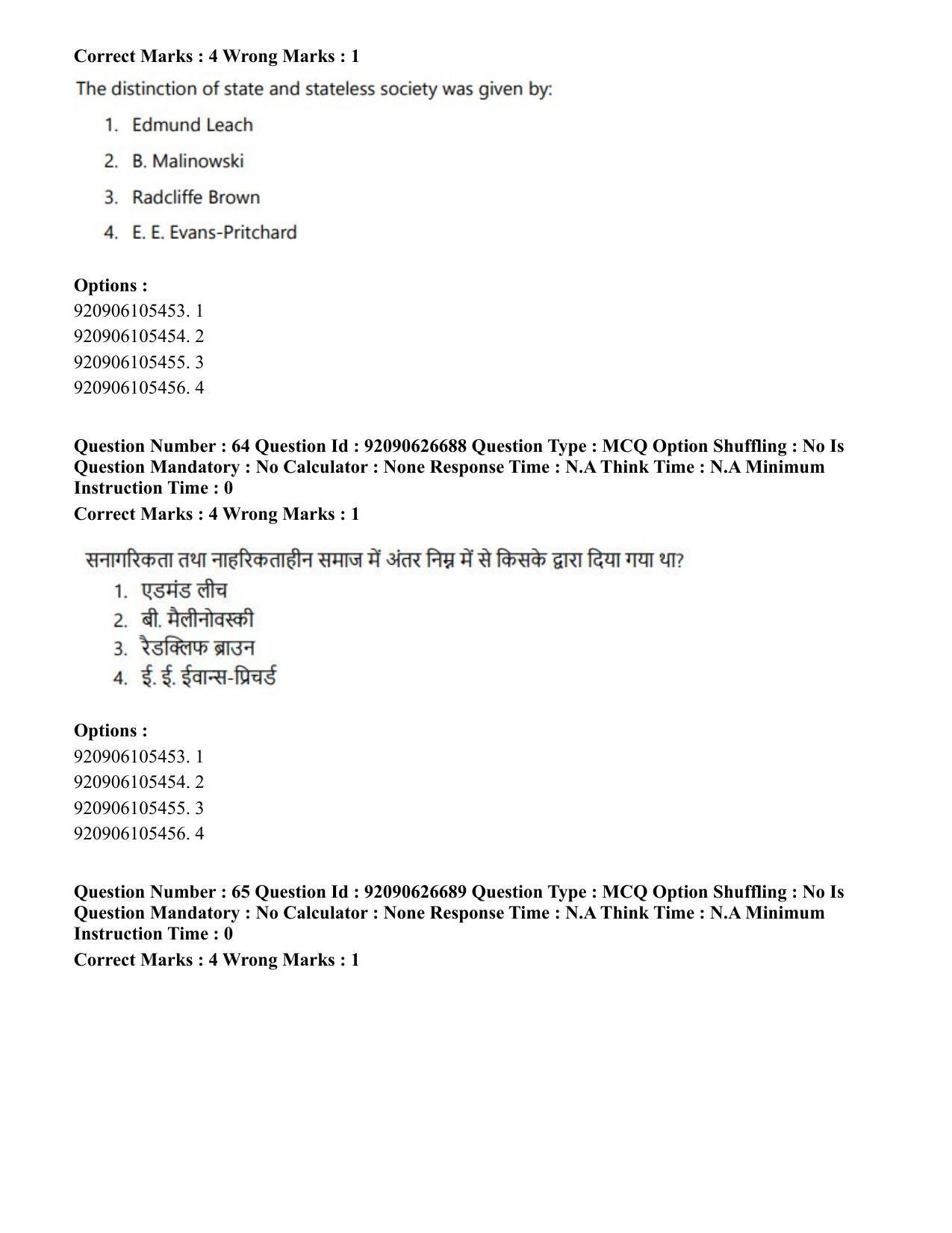 CUET PG 2023: HUQP02 – Anthropology (Eng) - Shift 2 (26-06-2023) Question Paper - Page 63