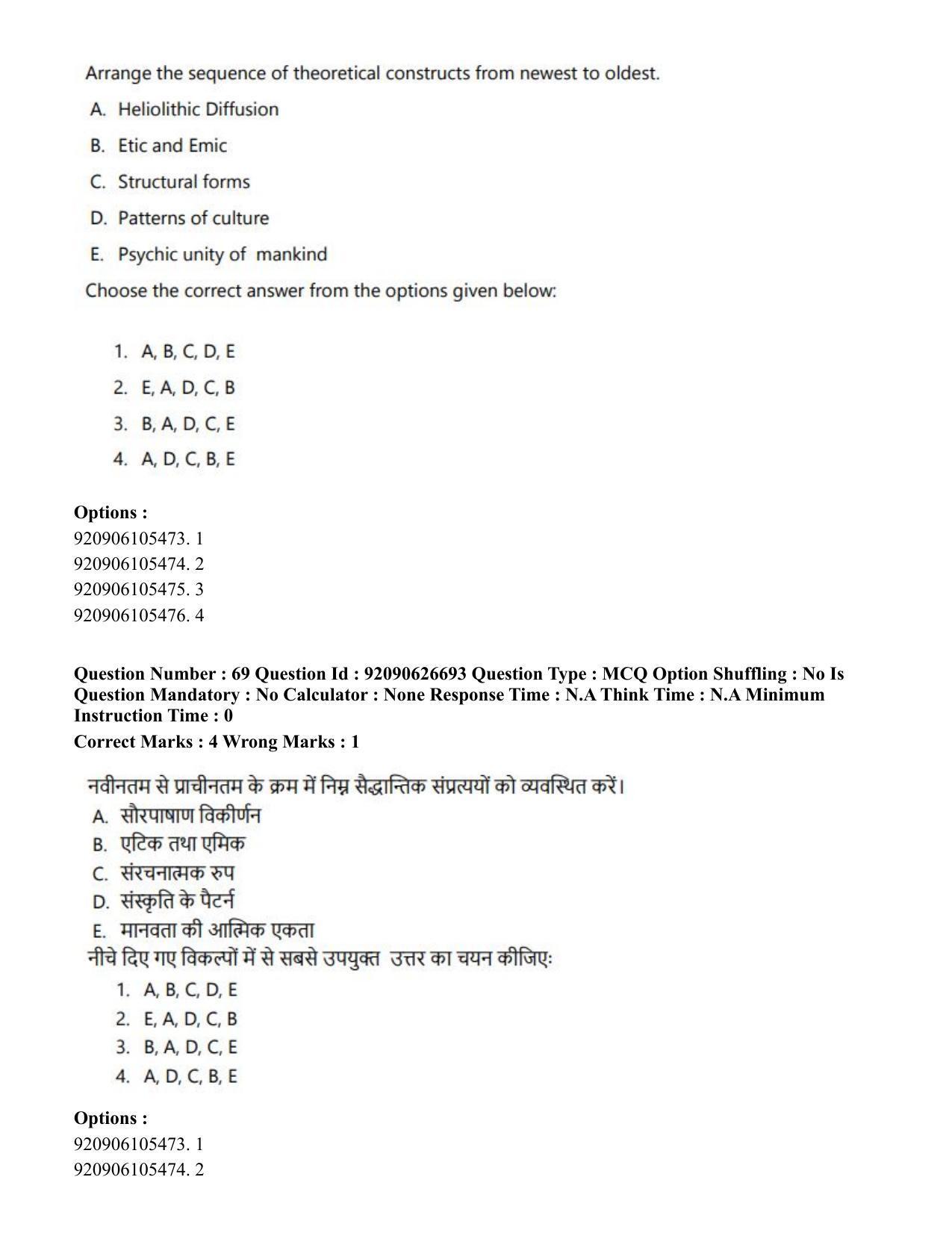 CUET PG 2023: HUQP02 – Anthropology (Eng) - Shift 2 (26-06-2023) Question Paper - Page 69