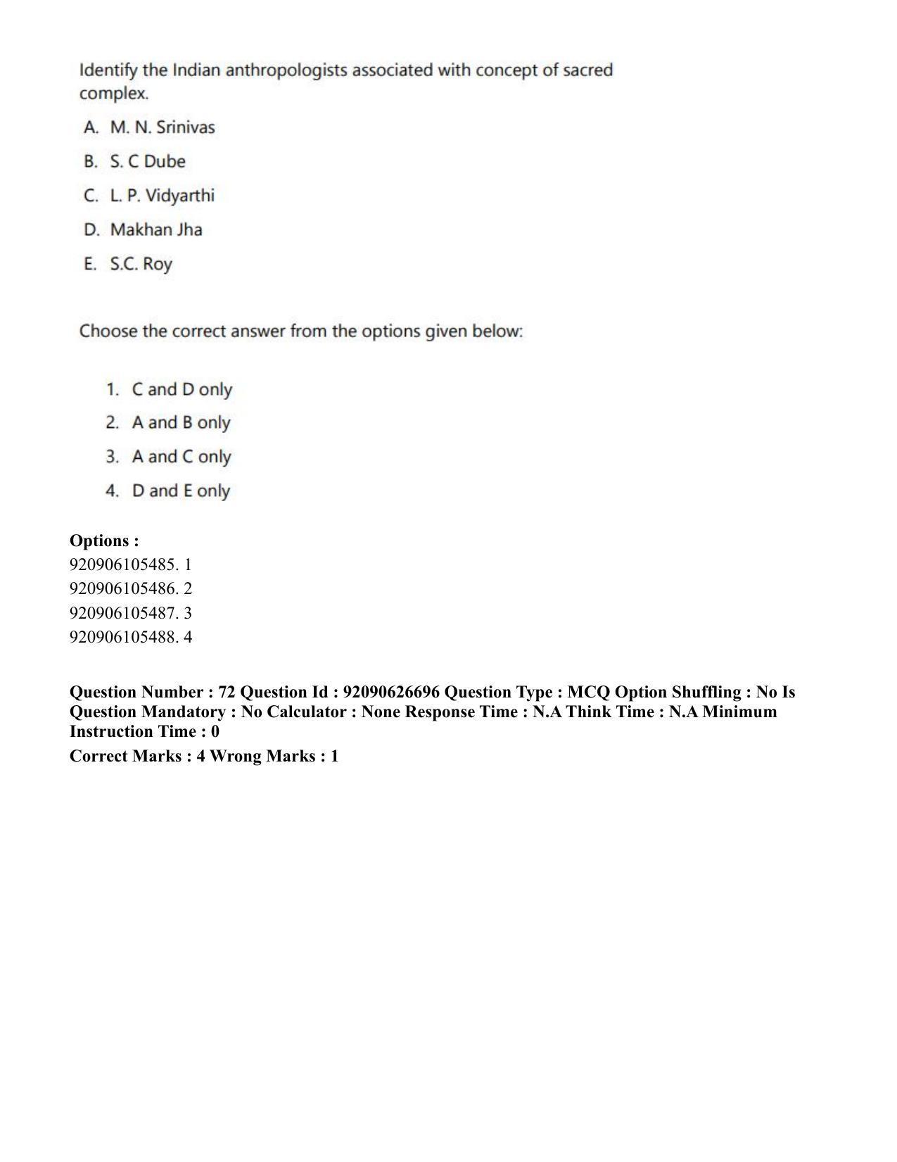 CUET PG 2023: HUQP02 – Anthropology (Eng) - Shift 2 (26-06-2023) Question Paper - Page 73