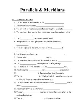 Worksheet for Class 5 Social Science Parallels and Meridians Assignment 1