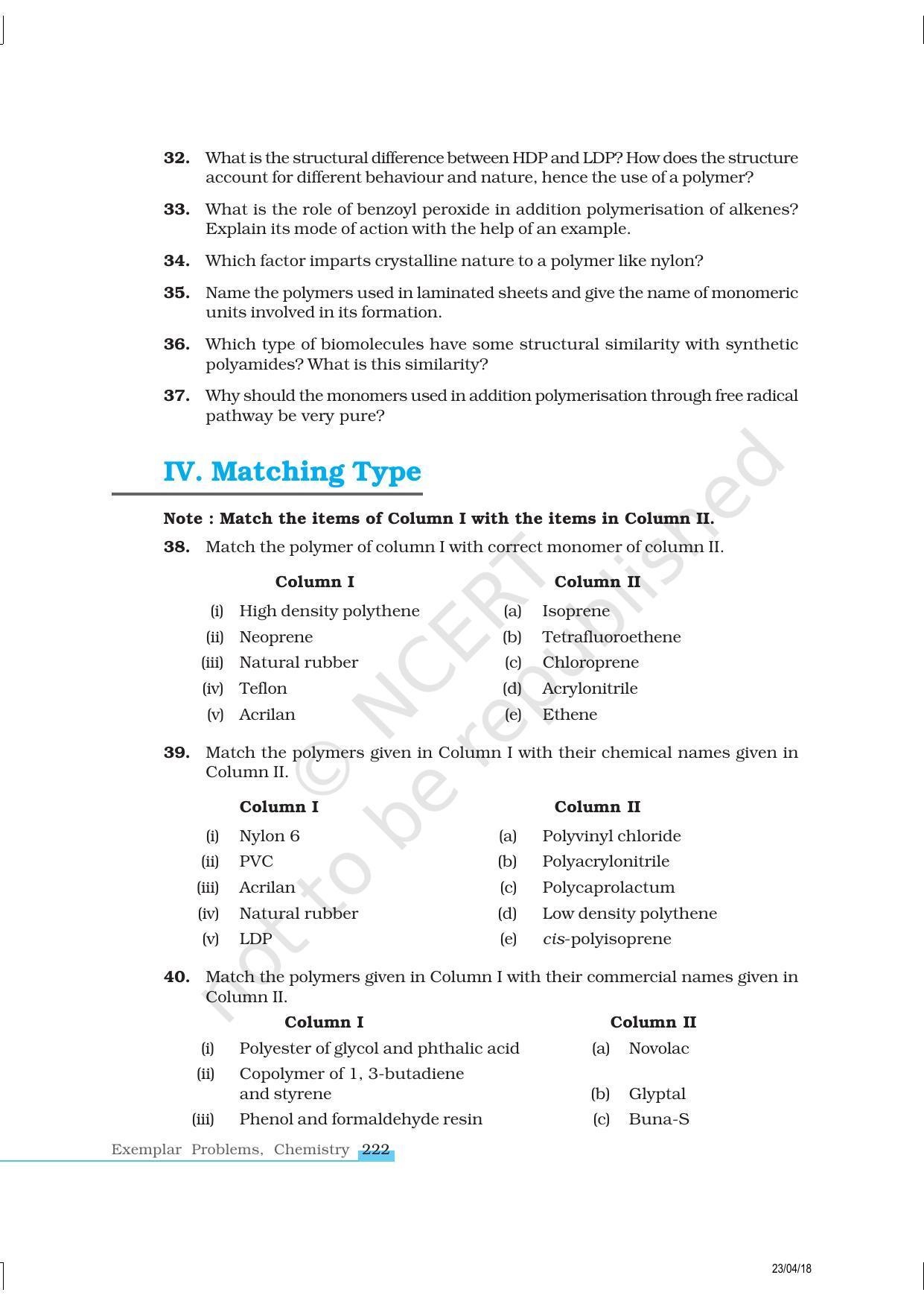 NCERT Exemplar Book for Class 12 Chemistry: Chapter 15 Polymers - Page 6