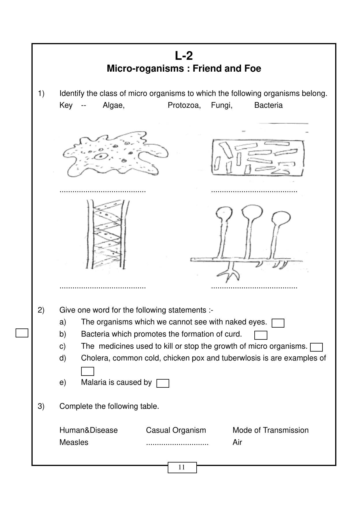 CBSE Worksheets for Class 8 Science Micro organisms Friend and Foe Assignment - Page 1