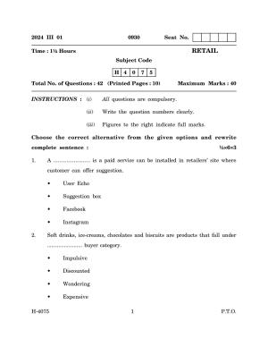 Goa Board Class 12 Retail (March 2024) Question Paper