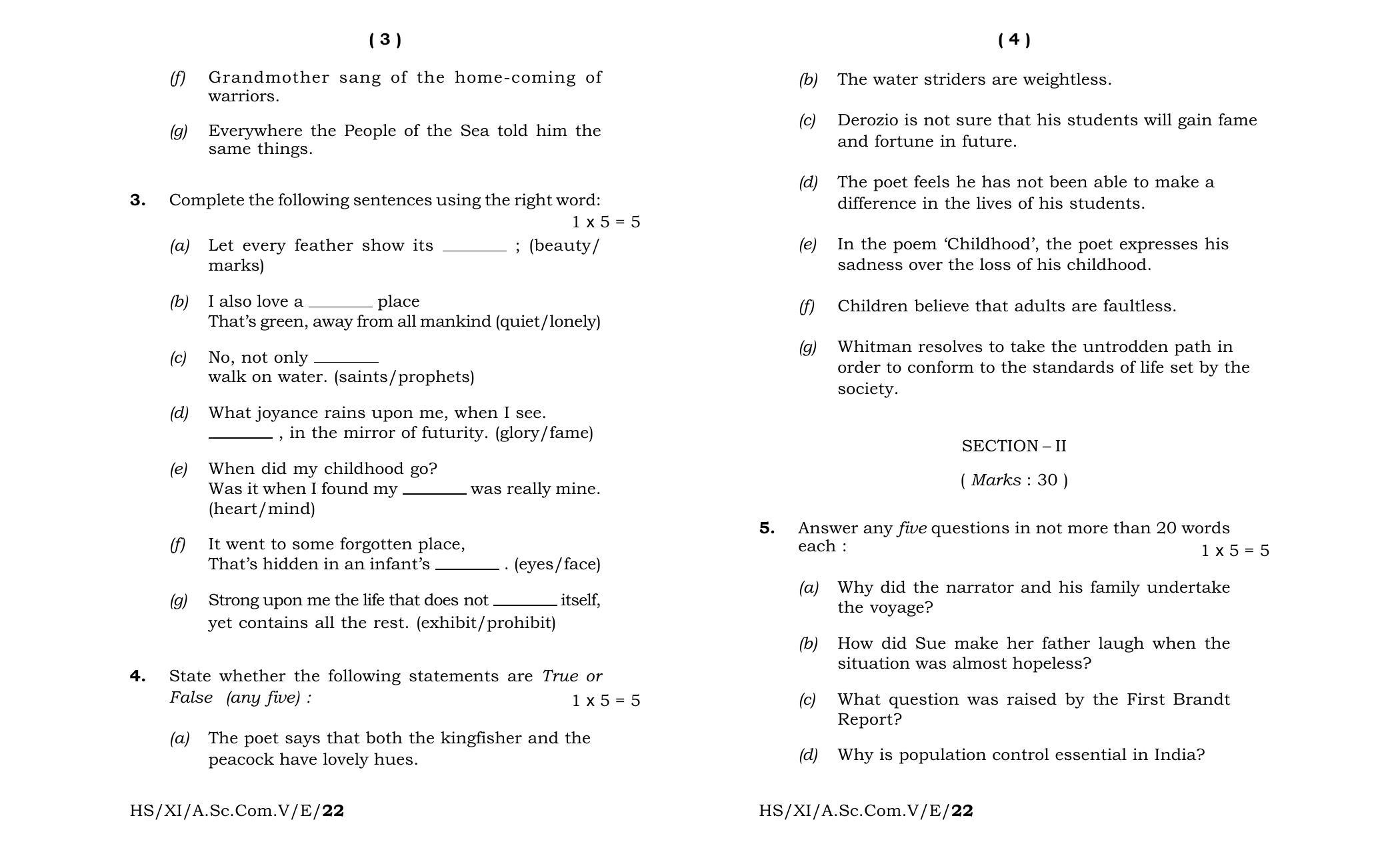 Meghalaya Board (MBOSE) Class 11 English (theory) 2022 Question Paper - Page 2