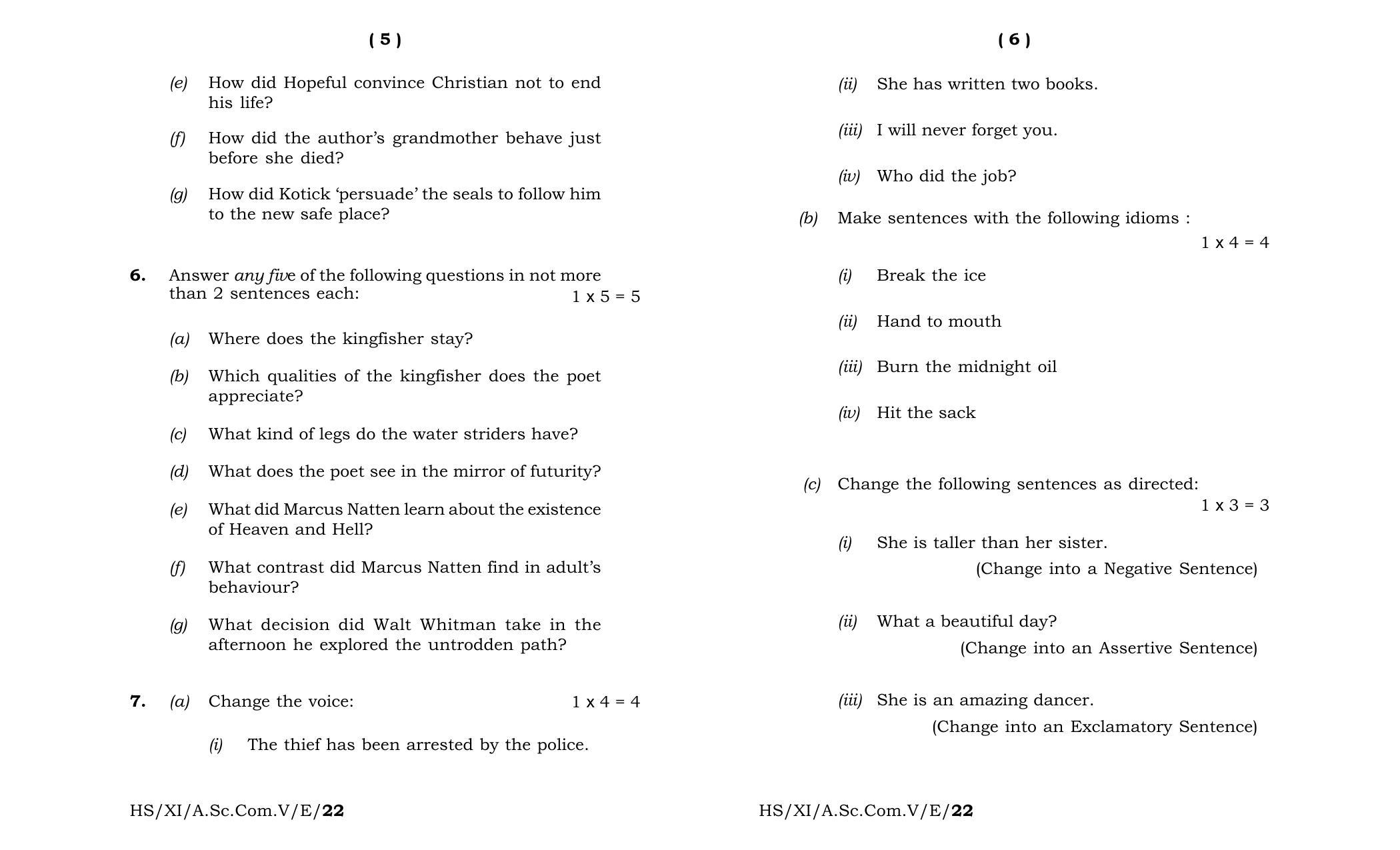 Meghalaya Board (MBOSE) Class 11 English (theory) 2022 Question Paper - Page 3