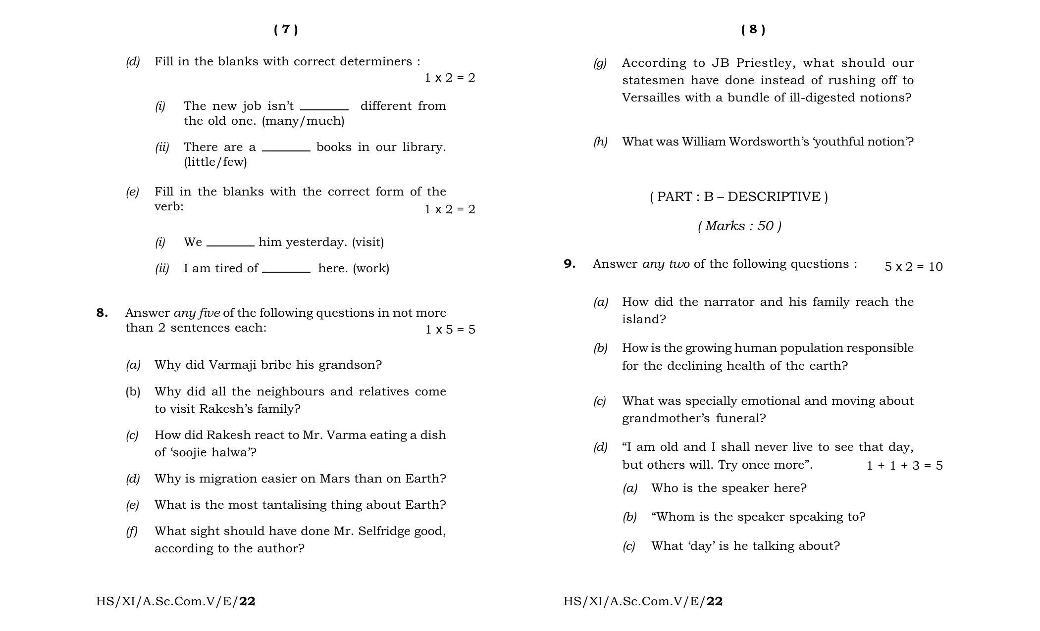 Meghalaya Board (MBOSE) Class 11 English (theory) 2022 Question Paper - Page 4
