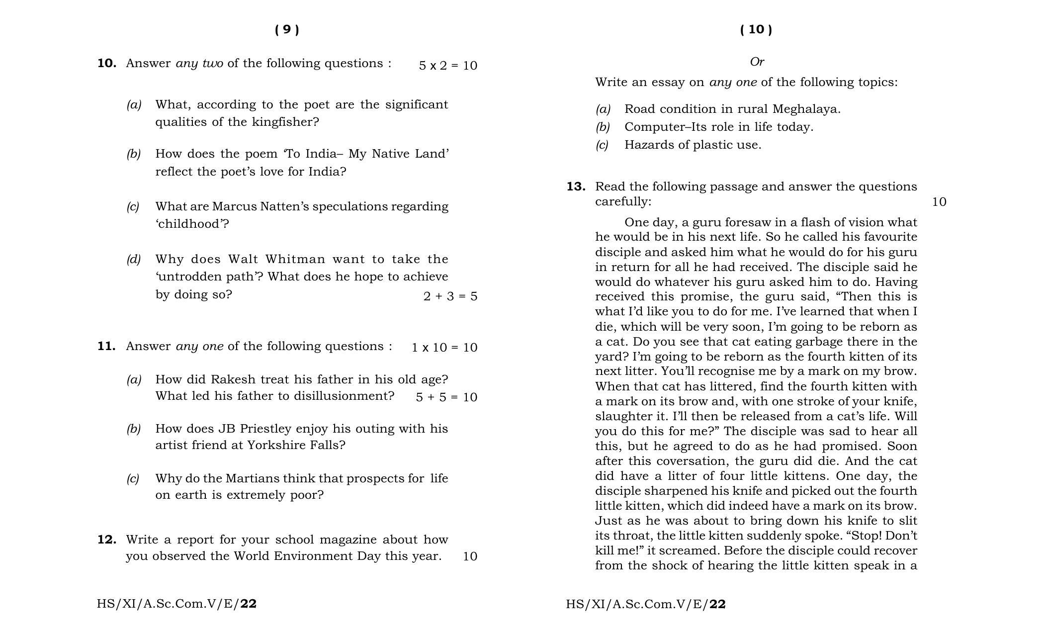 Meghalaya Board (MBOSE) Class 11 English (theory) 2022 Question Paper - Page 5