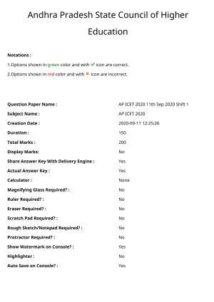AP ICET 2020 - Shift 3 Question Paper With Preliminary Keys