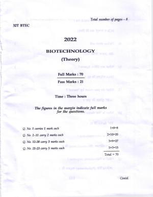 AHSEC Class 12 Biotechnology Question Papers 2022