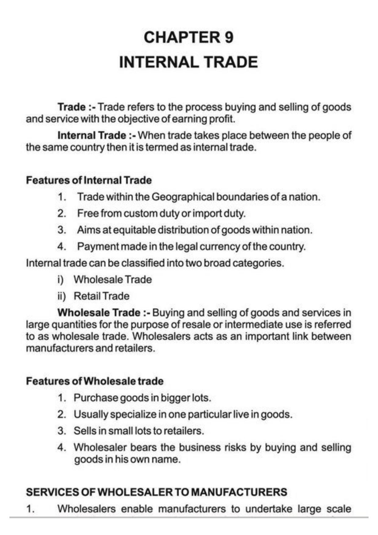Class 11 Notes, Question & Practice Paper - Business Studies (Topic 9 : Internal Trade) - Page 2