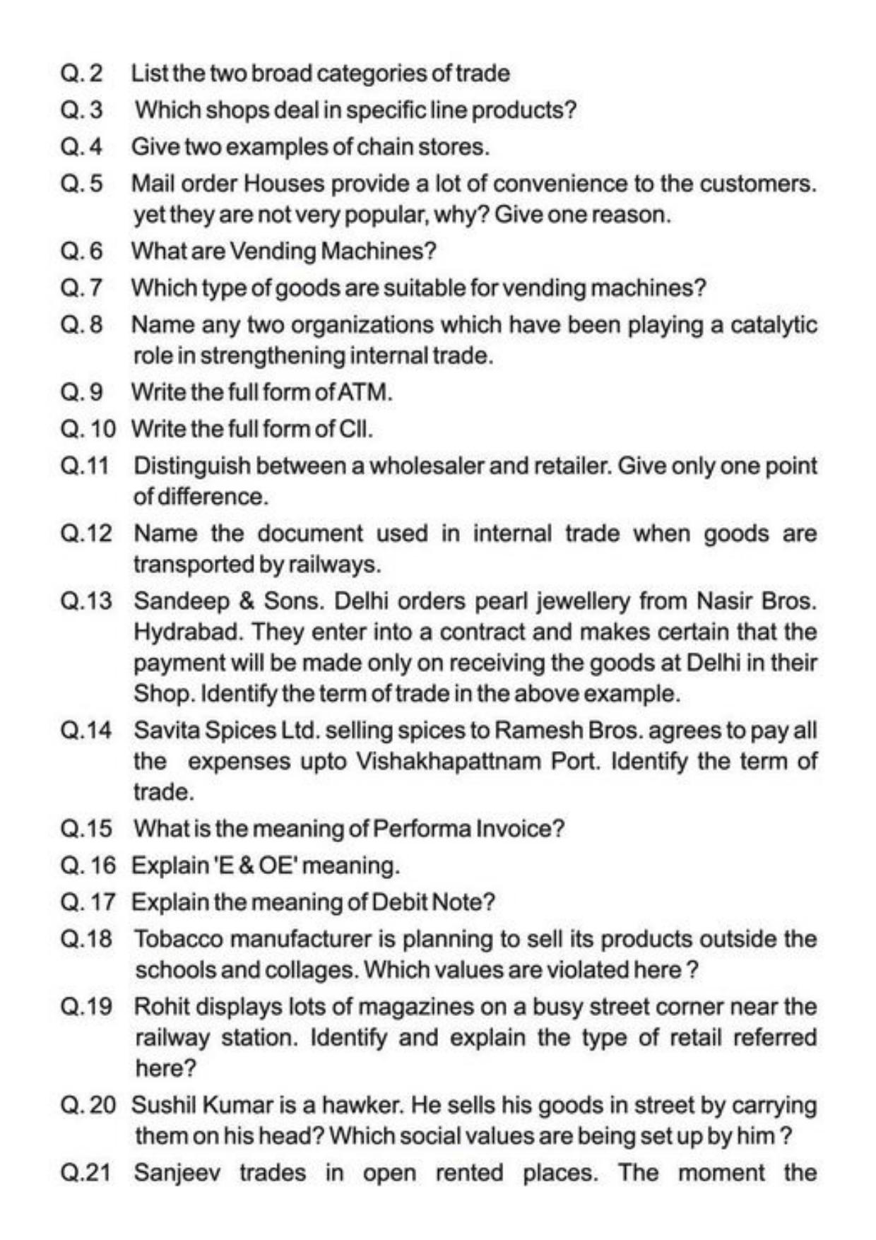 Class 11 Notes, Question & Practice Paper - Business Studies (Topic 9 : Internal Trade) - Page 17