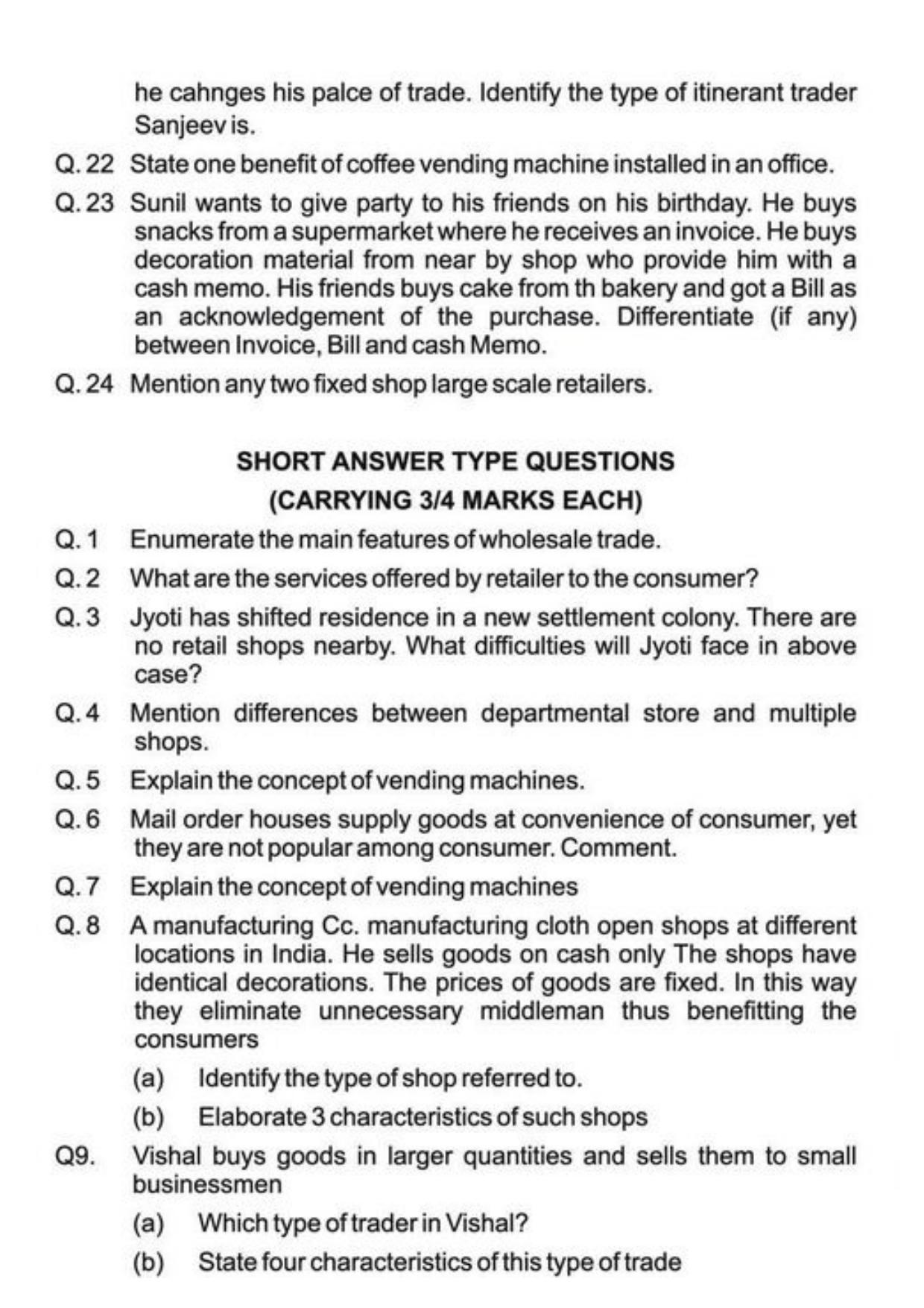 Class 11 Notes, Question & Practice Paper - Business Studies (Topic 9 : Internal Trade) - Page 18