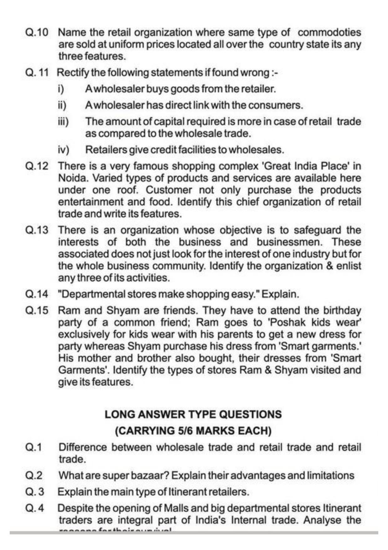 Class 11 Notes, Question & Practice Paper - Business Studies (Topic 9 : Internal Trade) - Page 19