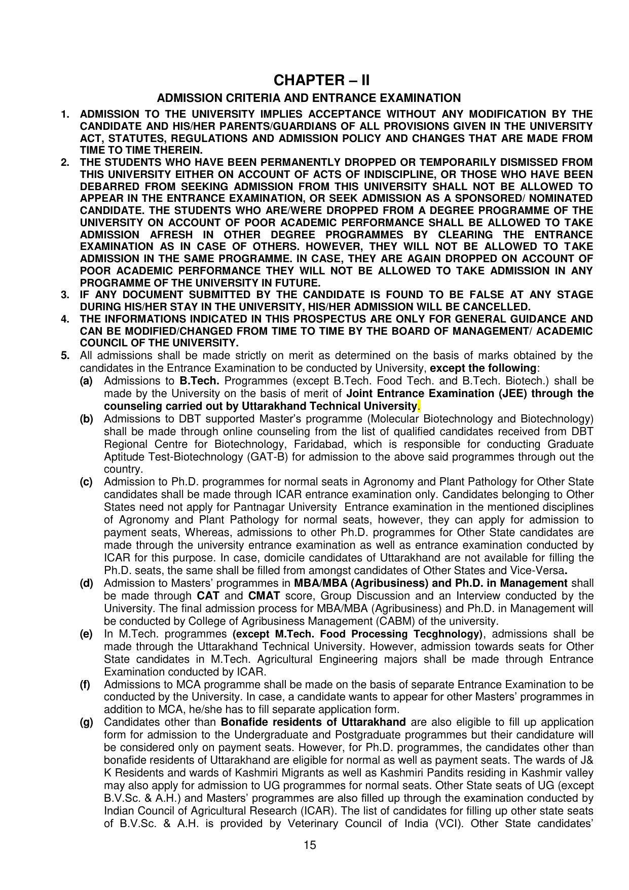 GBPUAT Entrance Exam Prospectus 2023 - Page 15