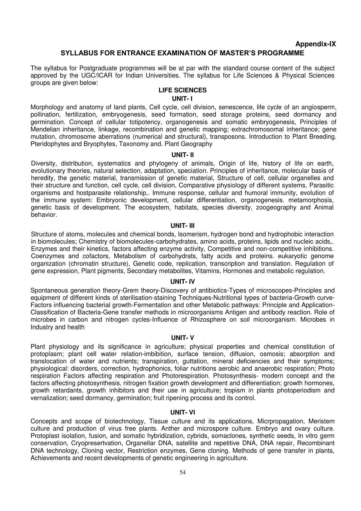 GBPUAT Entrance Exam Prospectus 2023 - Page 54