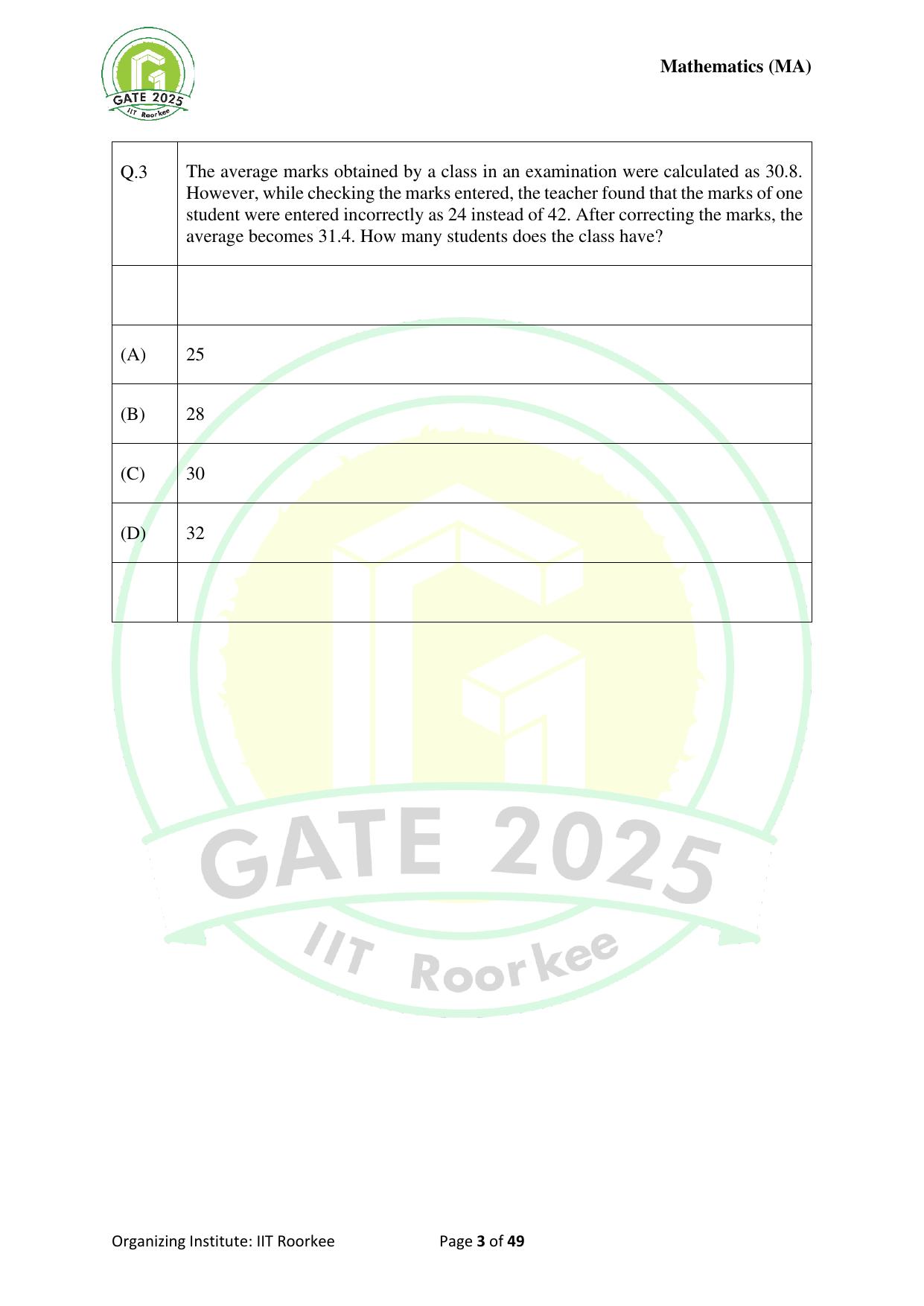 GATE 2025 Mathematics (MA) Question Paper - Page 3