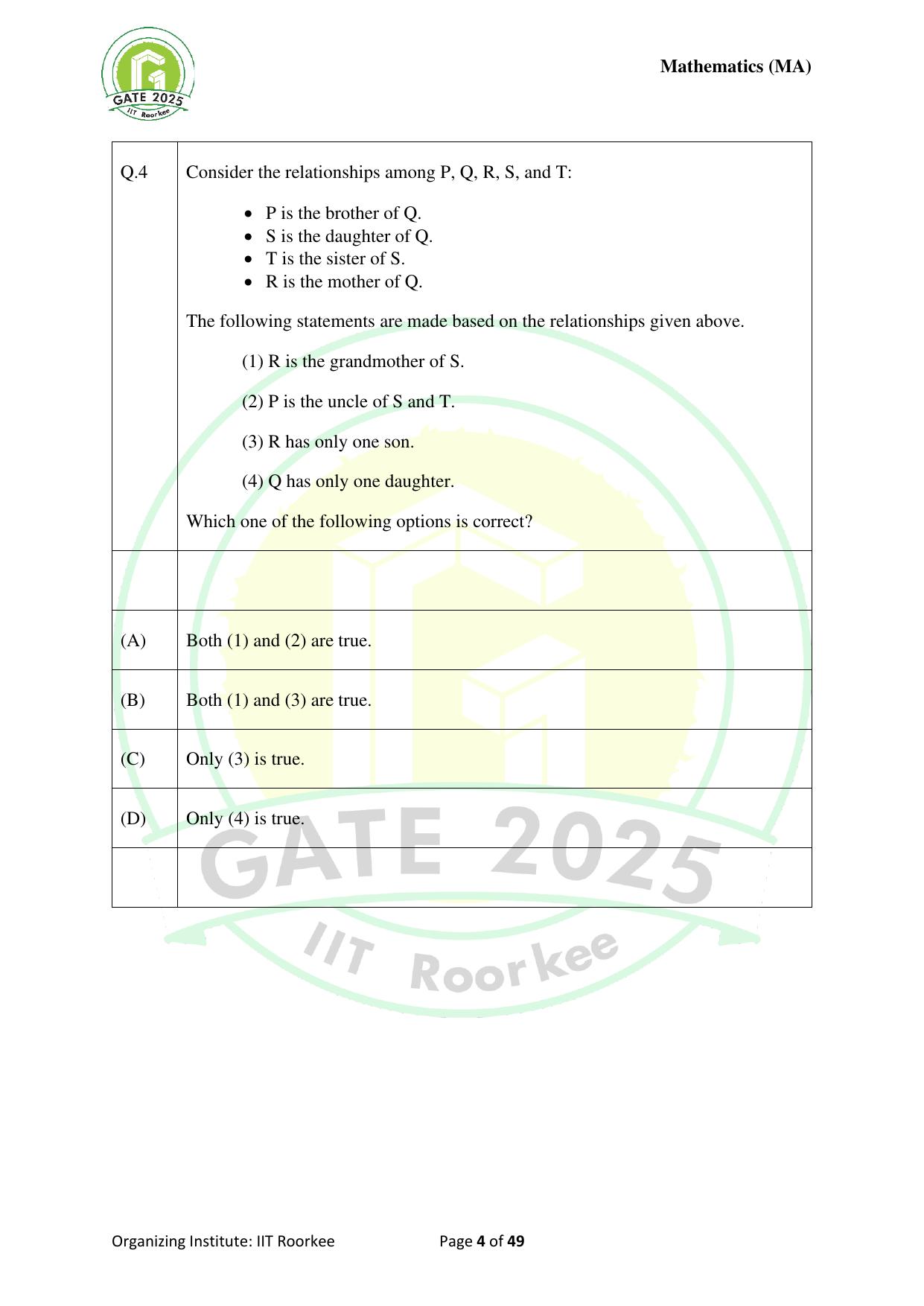 GATE 2025 Mathematics (MA) Question Paper - Page 4