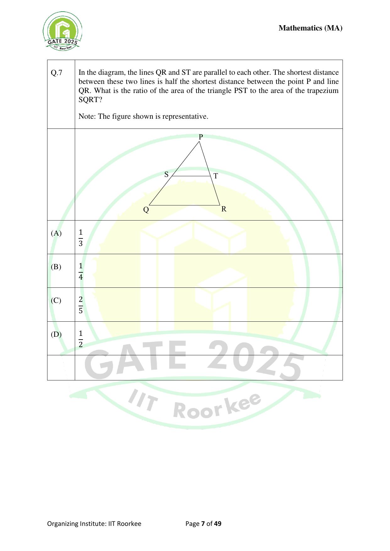 GATE 2025 Mathematics (MA) Question Paper - Page 7