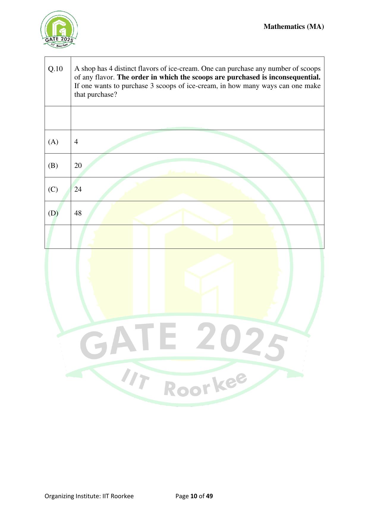GATE 2025 Mathematics (MA) Question Paper - Page 10