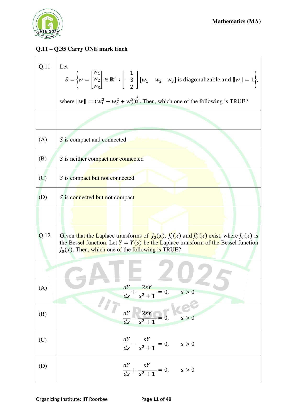 GATE 2025 Mathematics (MA) Question Paper - Page 11