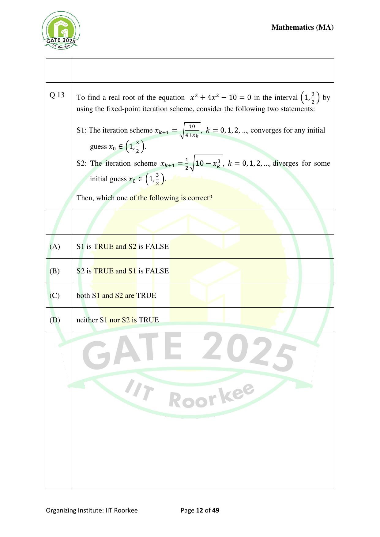GATE 2025 Mathematics (MA) Question Paper - Page 12