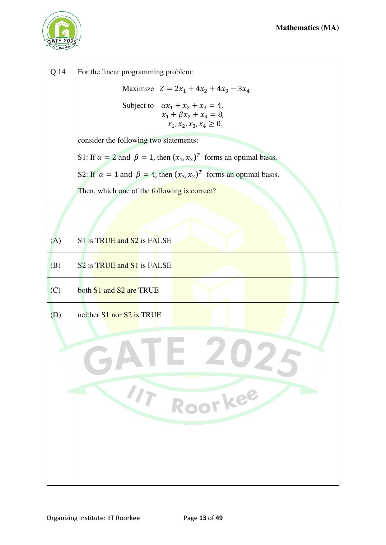 GATE 2025 Mathematics (MA) Question Paper - Page 13