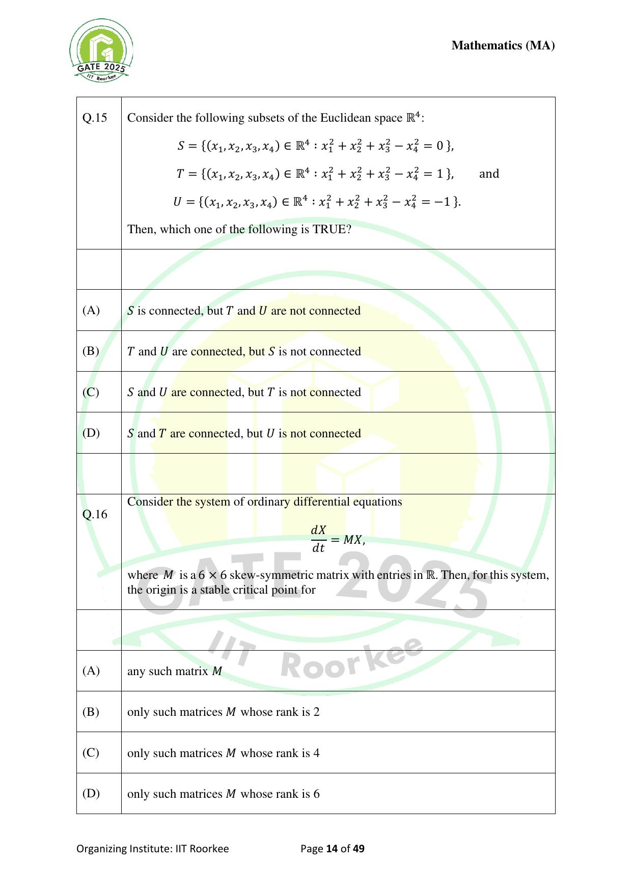 GATE 2025 Mathematics (MA) Question Paper - Page 14