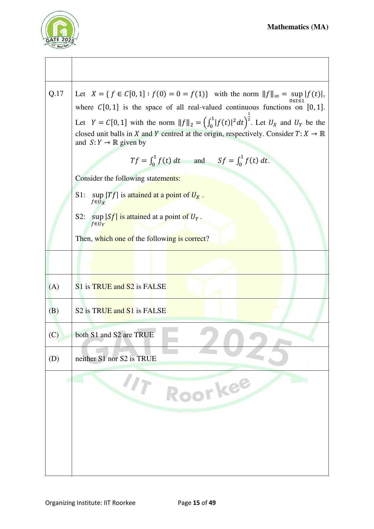 GATE 2025 Mathematics (MA) Question Paper - Page 15