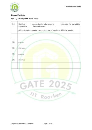 GATE 2025 Mathematics (MA) Question Paper