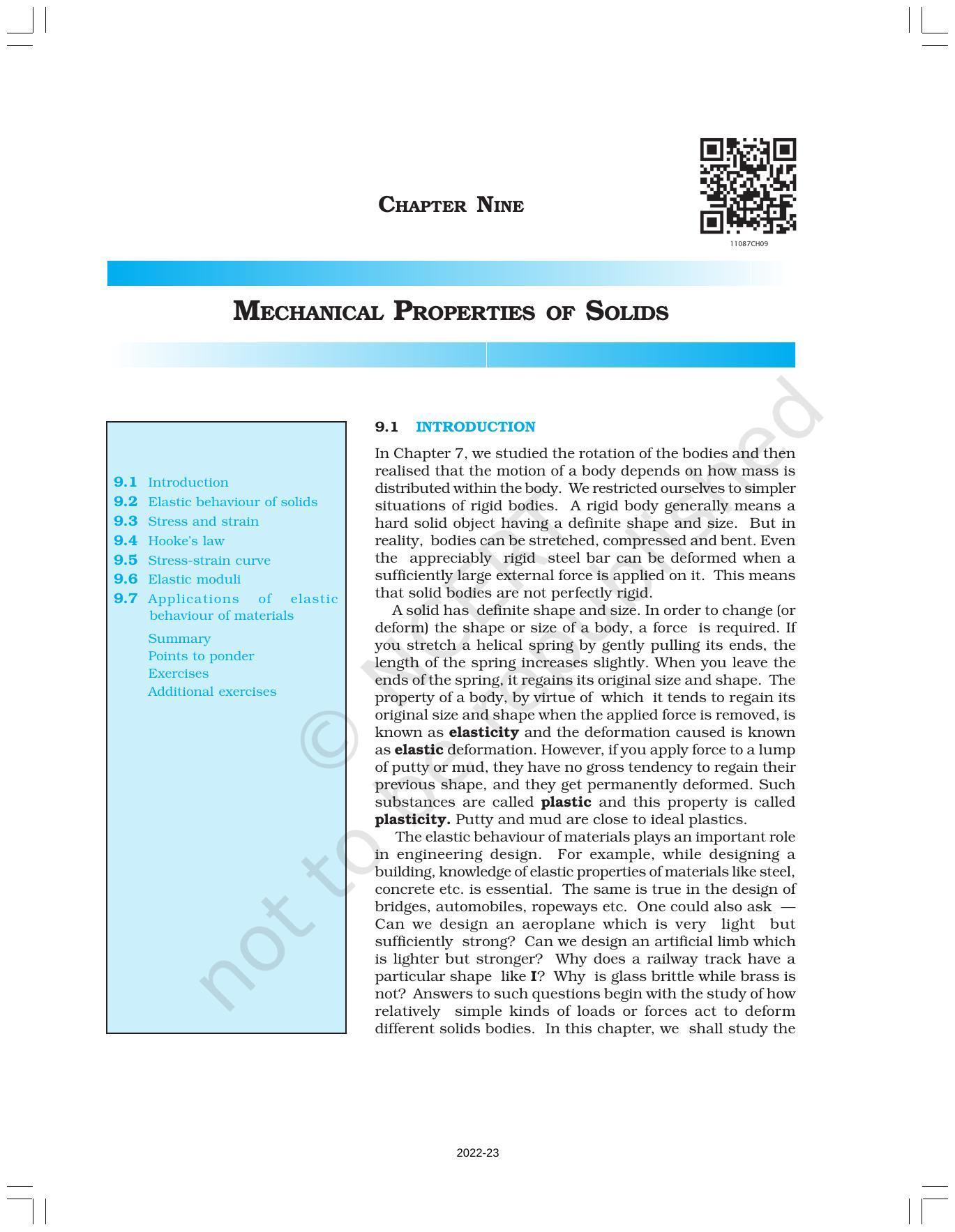 NCERT Book for Class 11 Physics Chapter 9 Mechanical Properties of Solids - Page 1