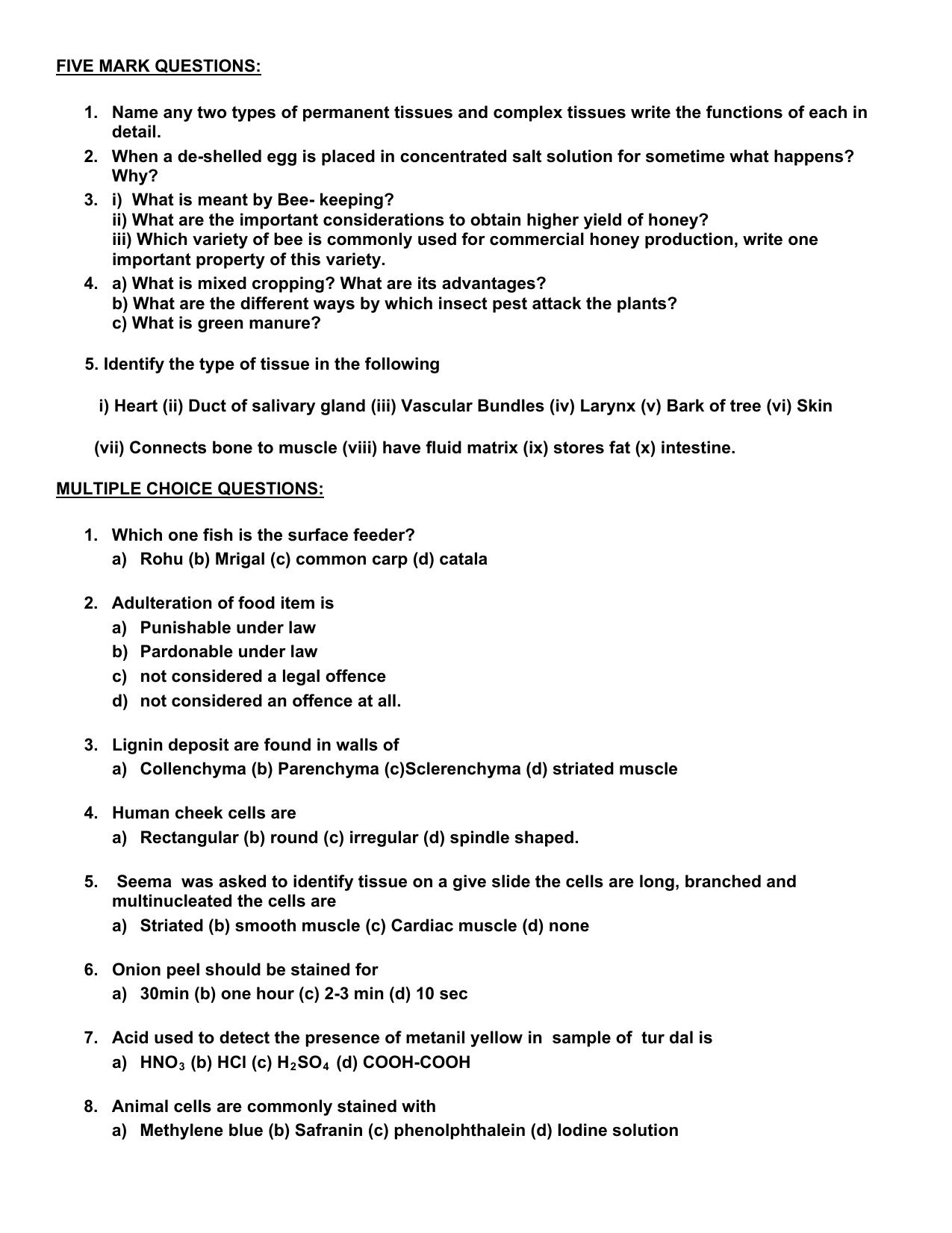 CBSE Worksheets for Class 9 Biology Assignment 1 - Page 2