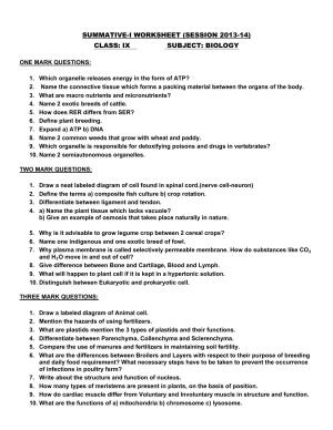 CBSE Worksheets for Class 9 Biology Assignment 1