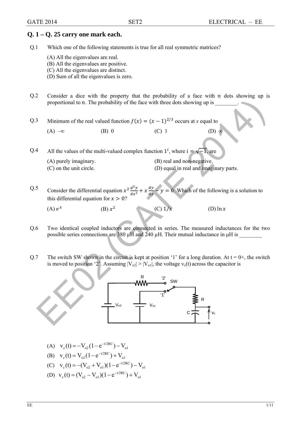 GATE 2014 Electrical Engineering (EE) Question Paper with Answer Key - Page 31