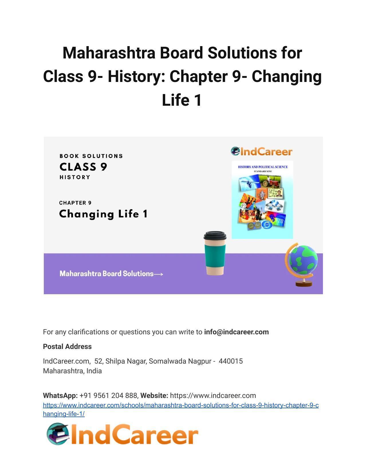 Maharashtra Board Solutions for Class 9- History: Chapter 9- Changing Life 1 - Page 1