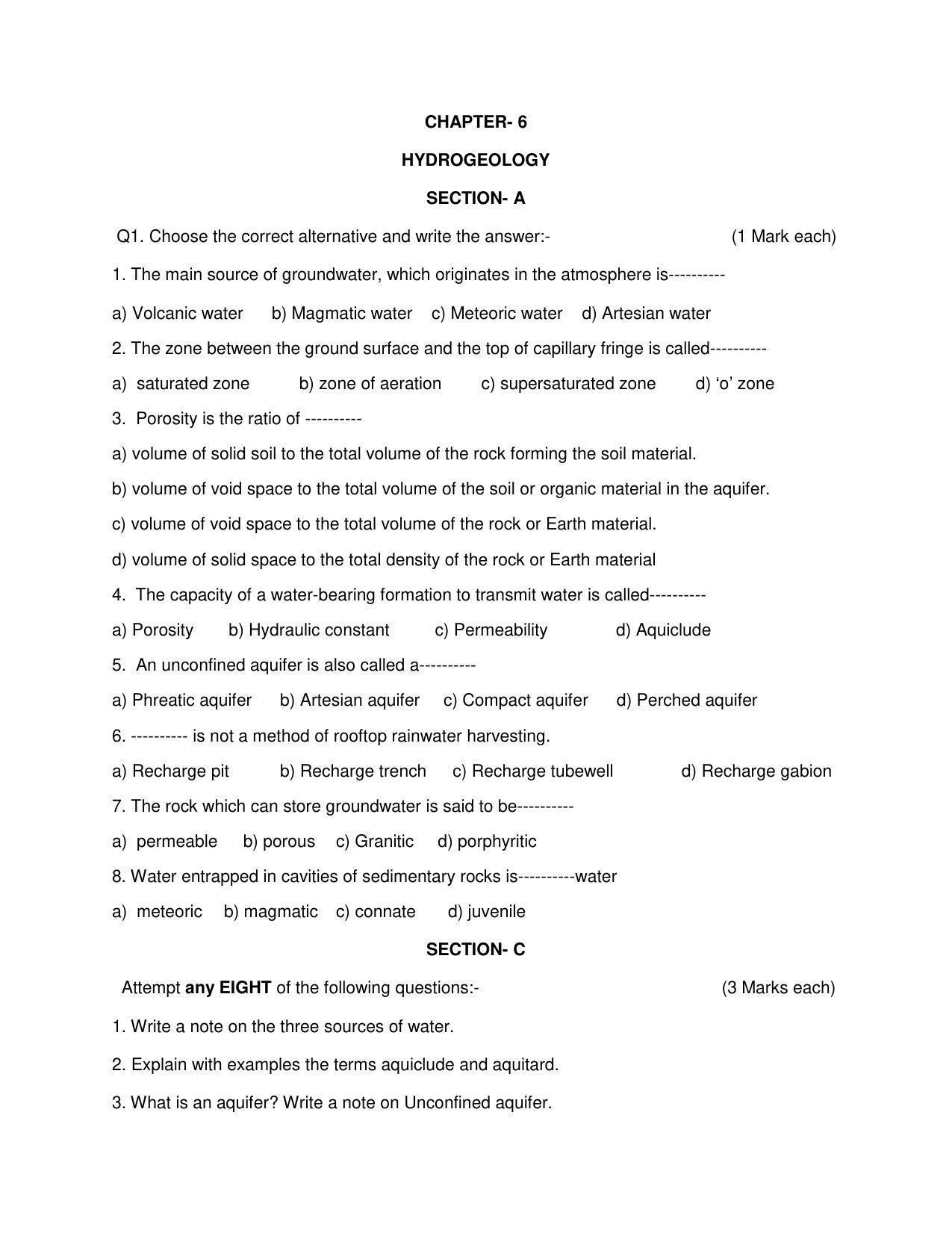 Maharashtra Board Class 12 Geology Sample Papers - Page 16