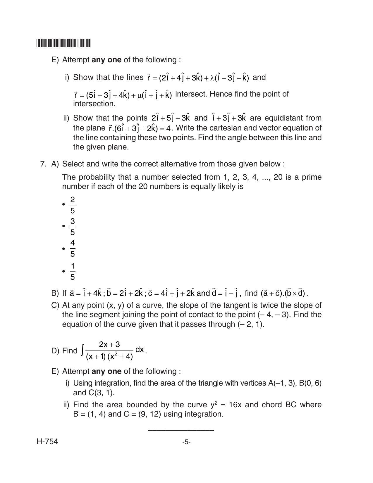 Goa Board Class 12 Mathematics 754 Old Pattern 2 (June 2018) Question Paper - Page 5