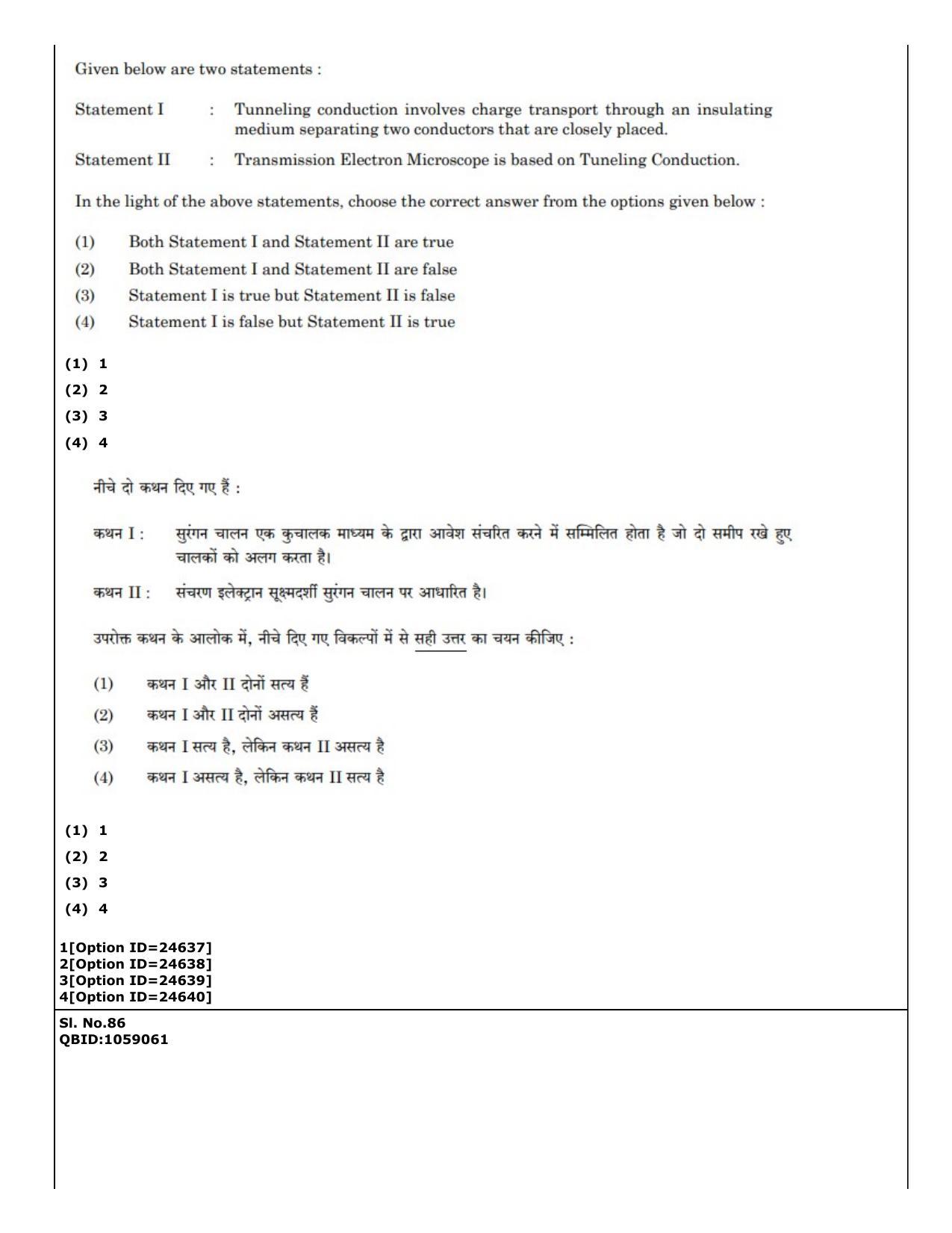 CUET (PG) 2022: PGQP-55 Materials Science and Nanotechnology (09-09-2022) Question Paper - Page 66