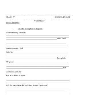Worksheet for Class 4 English Assignment 67 Freddie