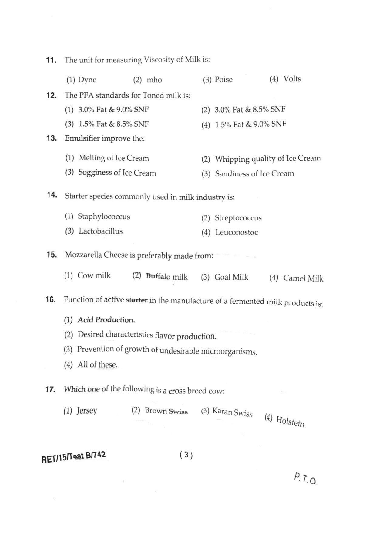 BHU RET ANIMAL HUSBANDRY & DAIRYING 2015 Question Paper - Page 5