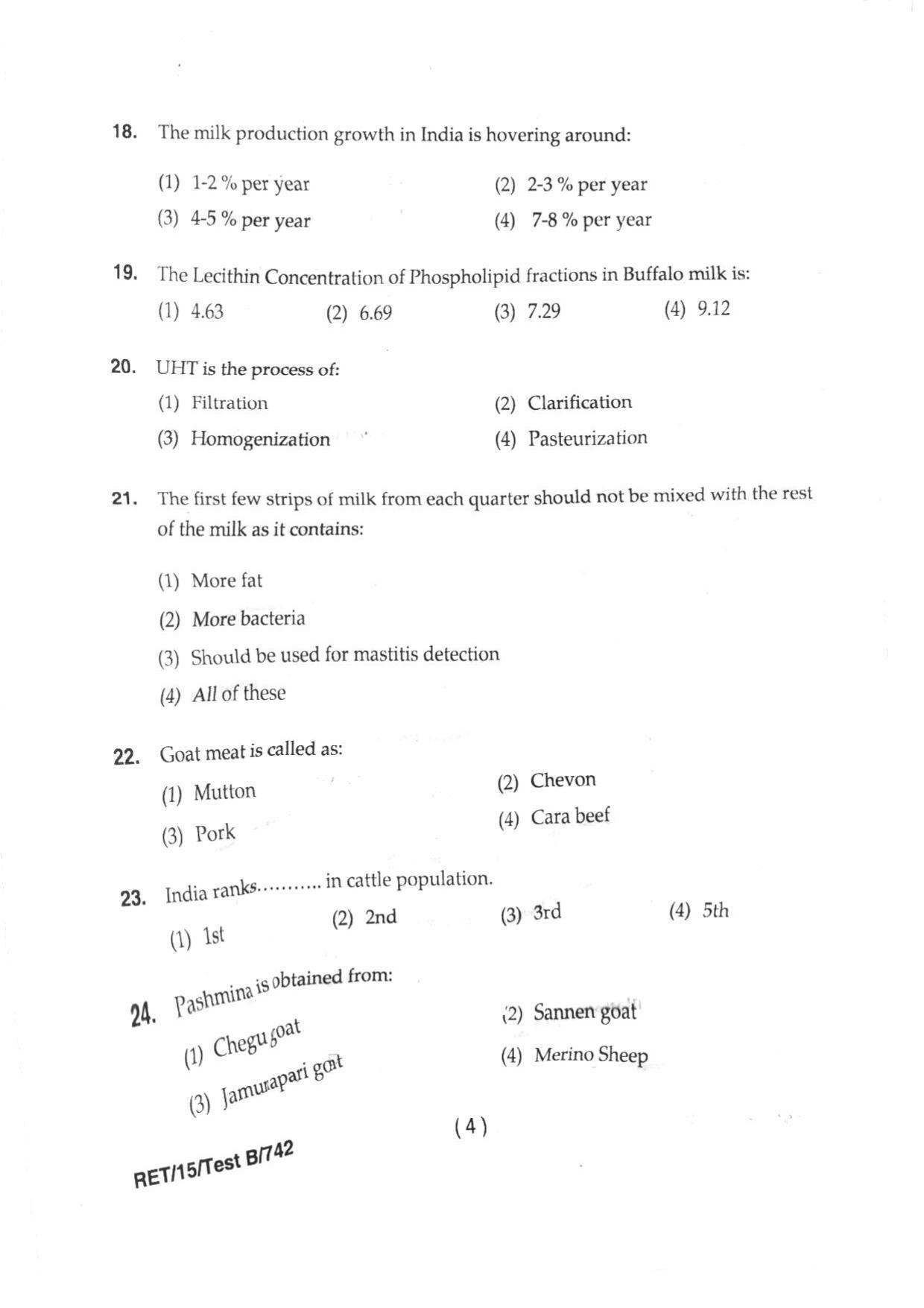 BHU RET ANIMAL HUSBANDRY & DAIRYING 2015 Question Paper - Page 6