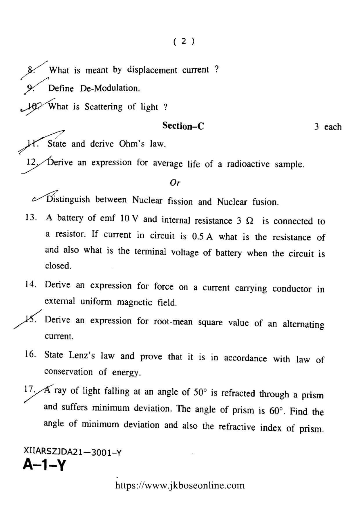 JKBOSE Class 12 Physics 3001-Y Question Papers 2021 - Page 2