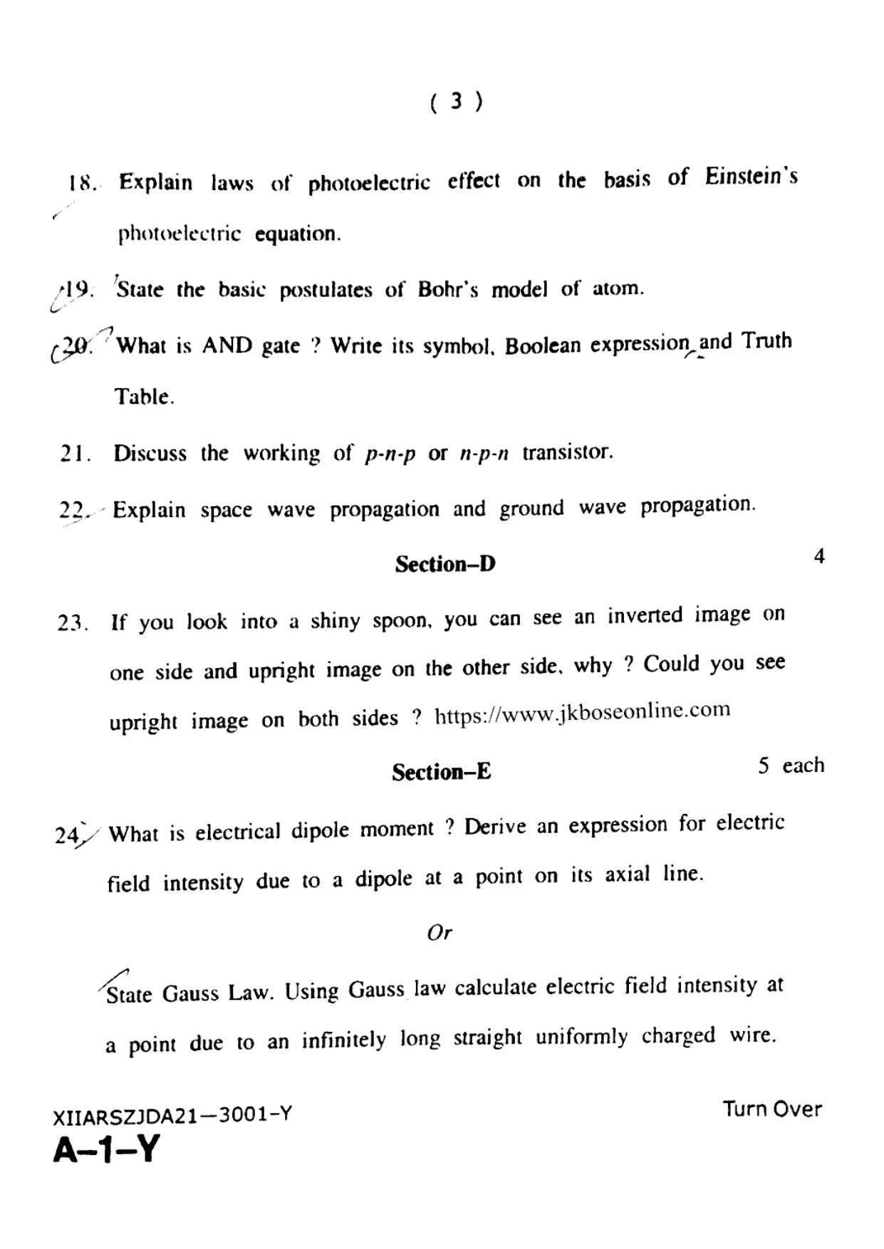 JKBOSE Class 12 Physics 3001-Y Question Papers 2021 - Page 3