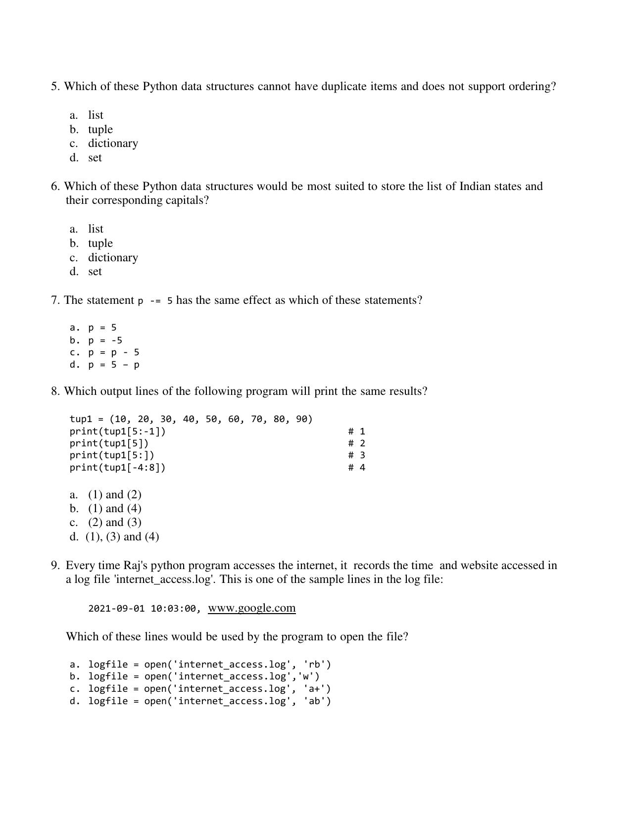 CBSE Class 12 Computer Science Term 1 Practice Questions 2021-22 - Page 2