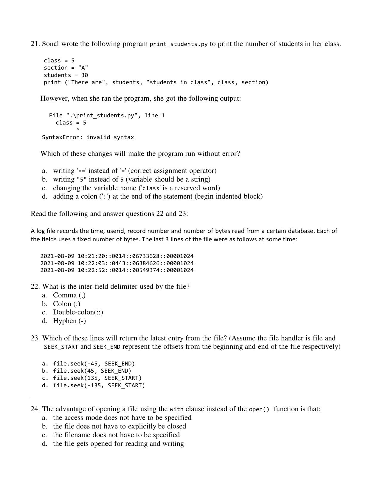 CBSE Class 12 Computer Science Term 1 Practice Questions 2021-22 - Page 5