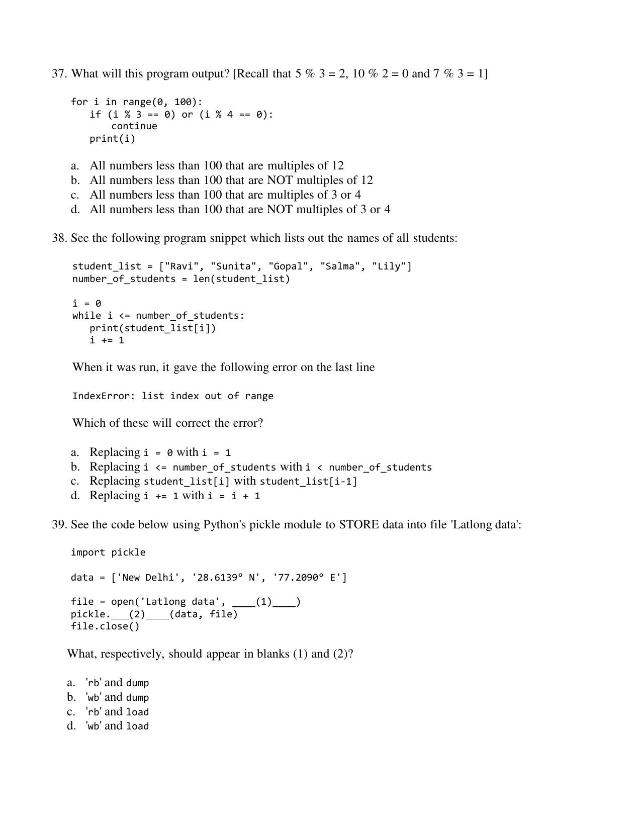 CBSE Class 12 Computer Science Term 1 Practice Questions 2021-22 - Page 9